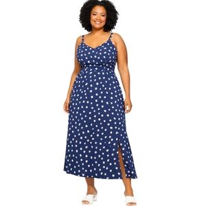 41 Hawthorn Beatriz Blue Polka Dot Maxi Dress Side Slit Stretch Waist Sz 2X NWT